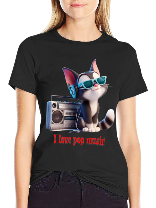 Cool Cat Loves Pop Music T-Shirt
