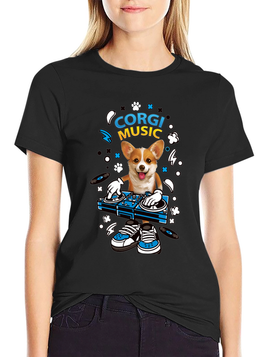 Corgi DJ Graphic Tee - Music Lovers Shirt