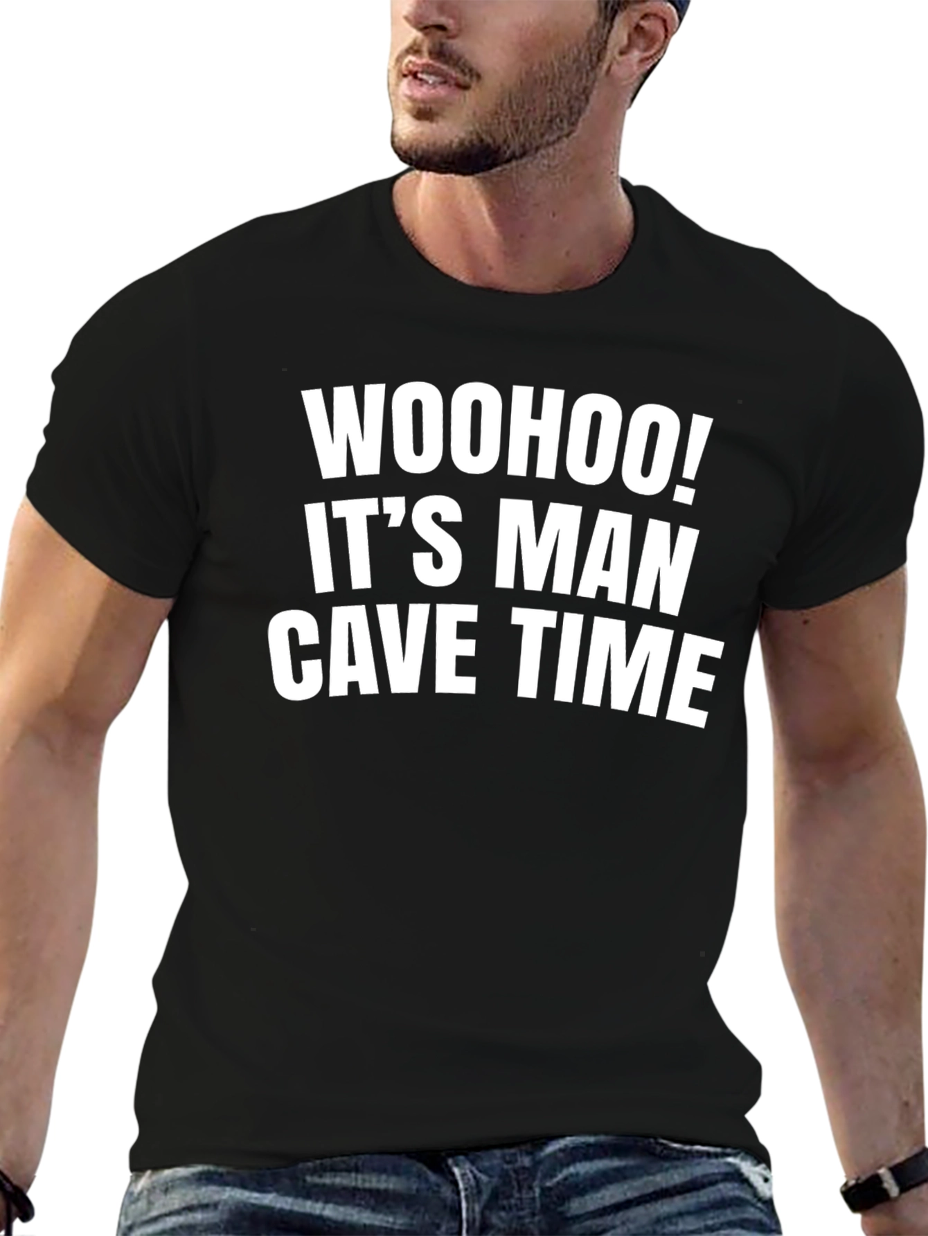 Man Cave Time T-Shirt - Black Graphic Tee