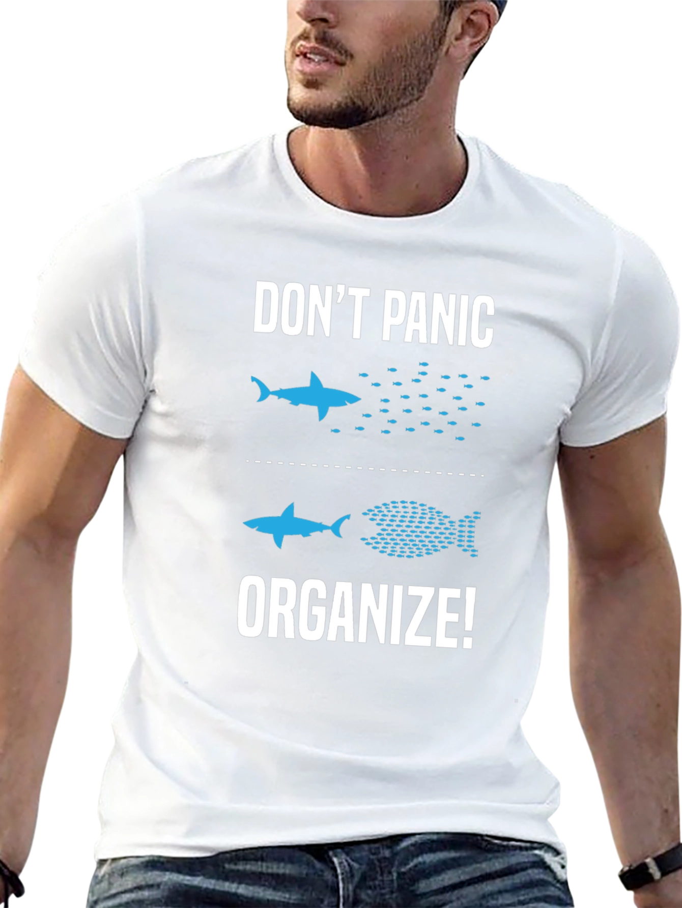 Dont Panic Organize T-Shirt Funny Shark Graphic Tee