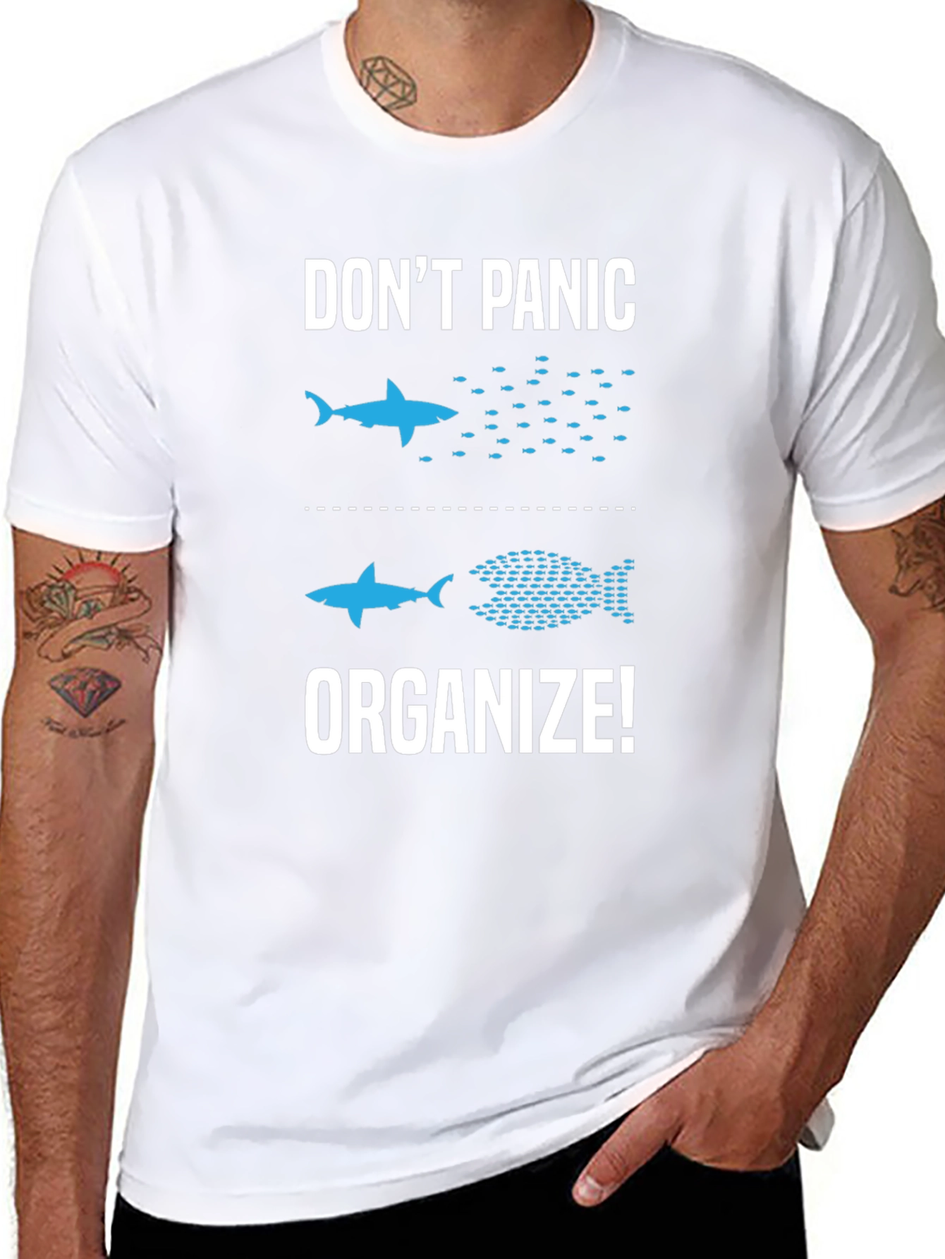 Dont Panic Organize T-Shirt Funny Shark Graphic Tee