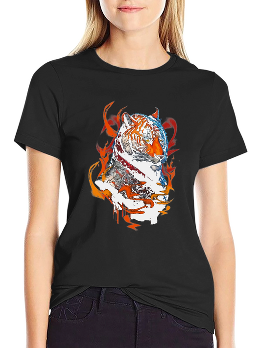 Fiery Tiger Graphic Tee - Black