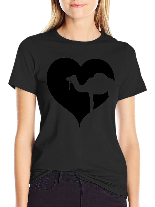 Camel Love Heart Graphic Tee - Black Casual T-Shirt