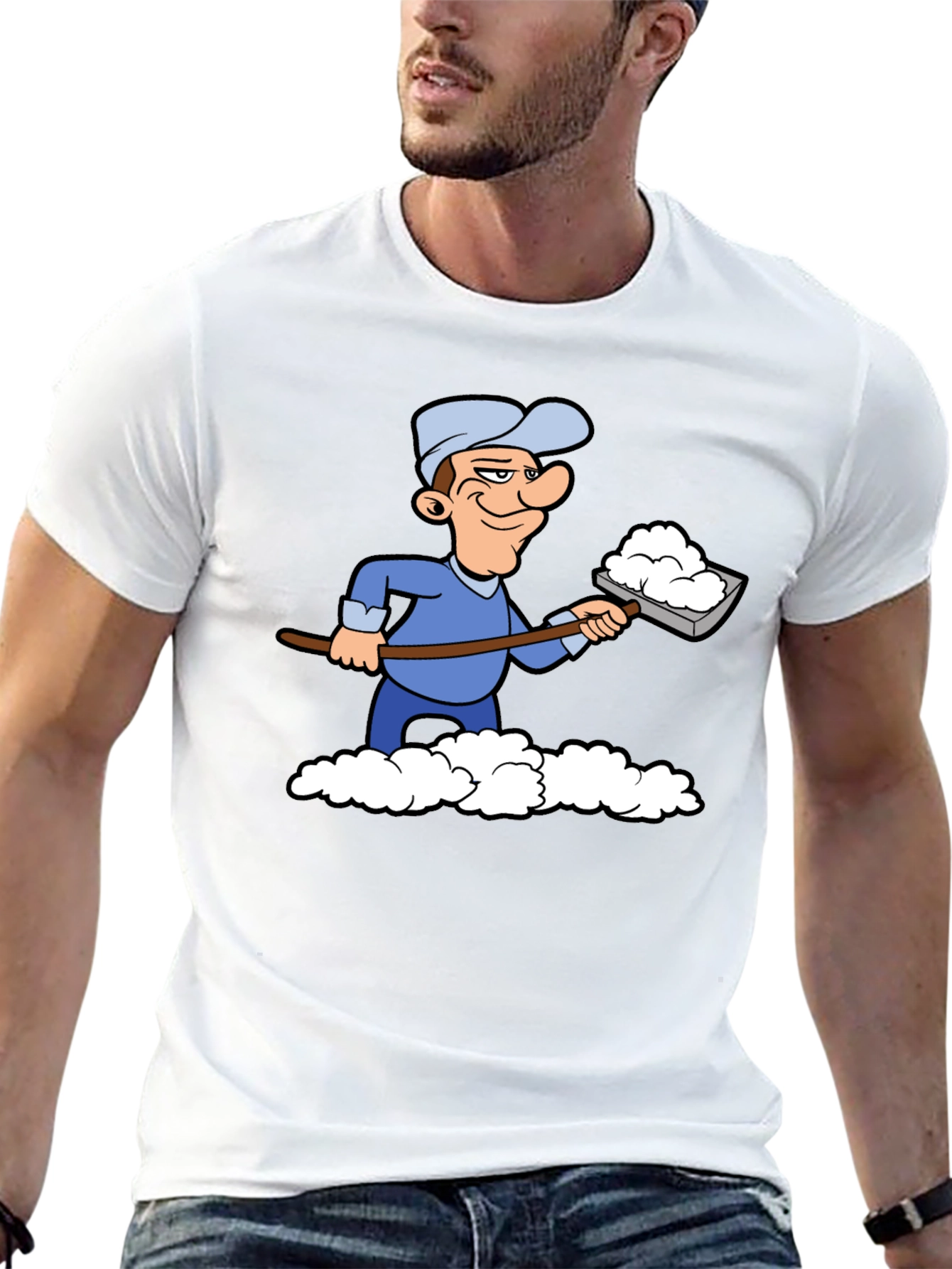 Funny Snow Shoveler Cartoon Black T-Shirt