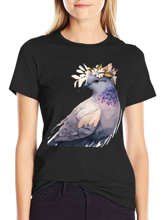 Dove with Flowers Graphic Tee - Stylish Bird Lover Shirt