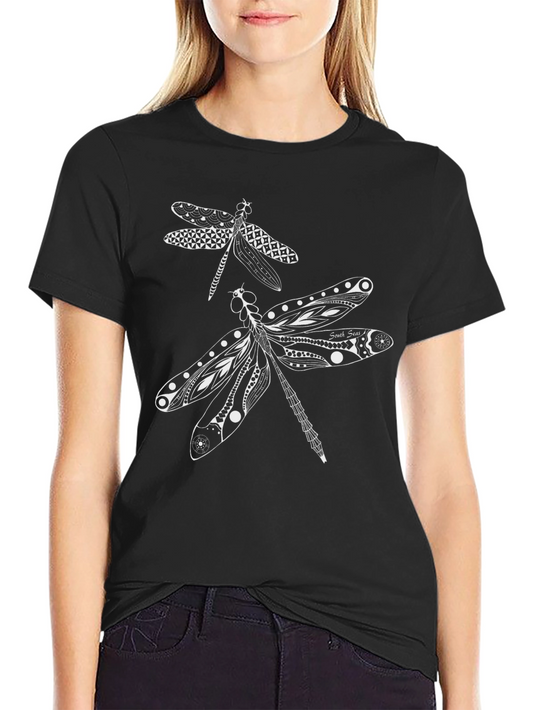 Dragonfly Graphic Print Black T-Shirt