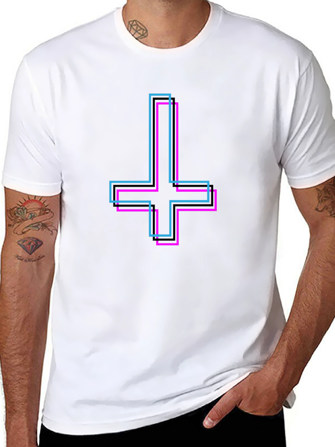 Inverted Cross Graphic Tee - Edgy Style