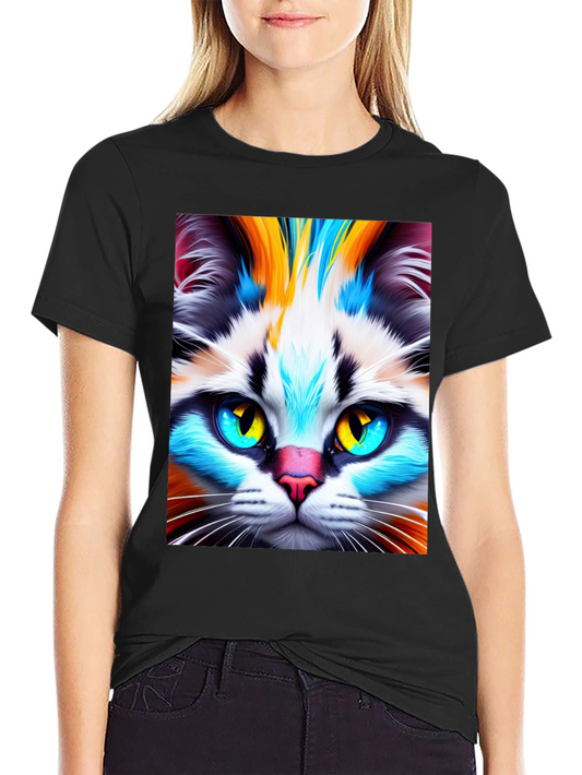 Colorful Cat Face Graphic Tee - Unisex