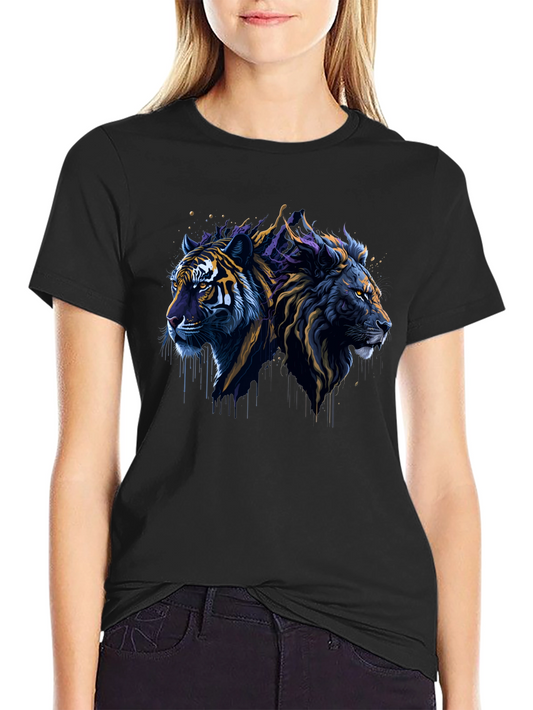 Lion & Tiger Graphic Tee - Black Crew Neck T-Shirt