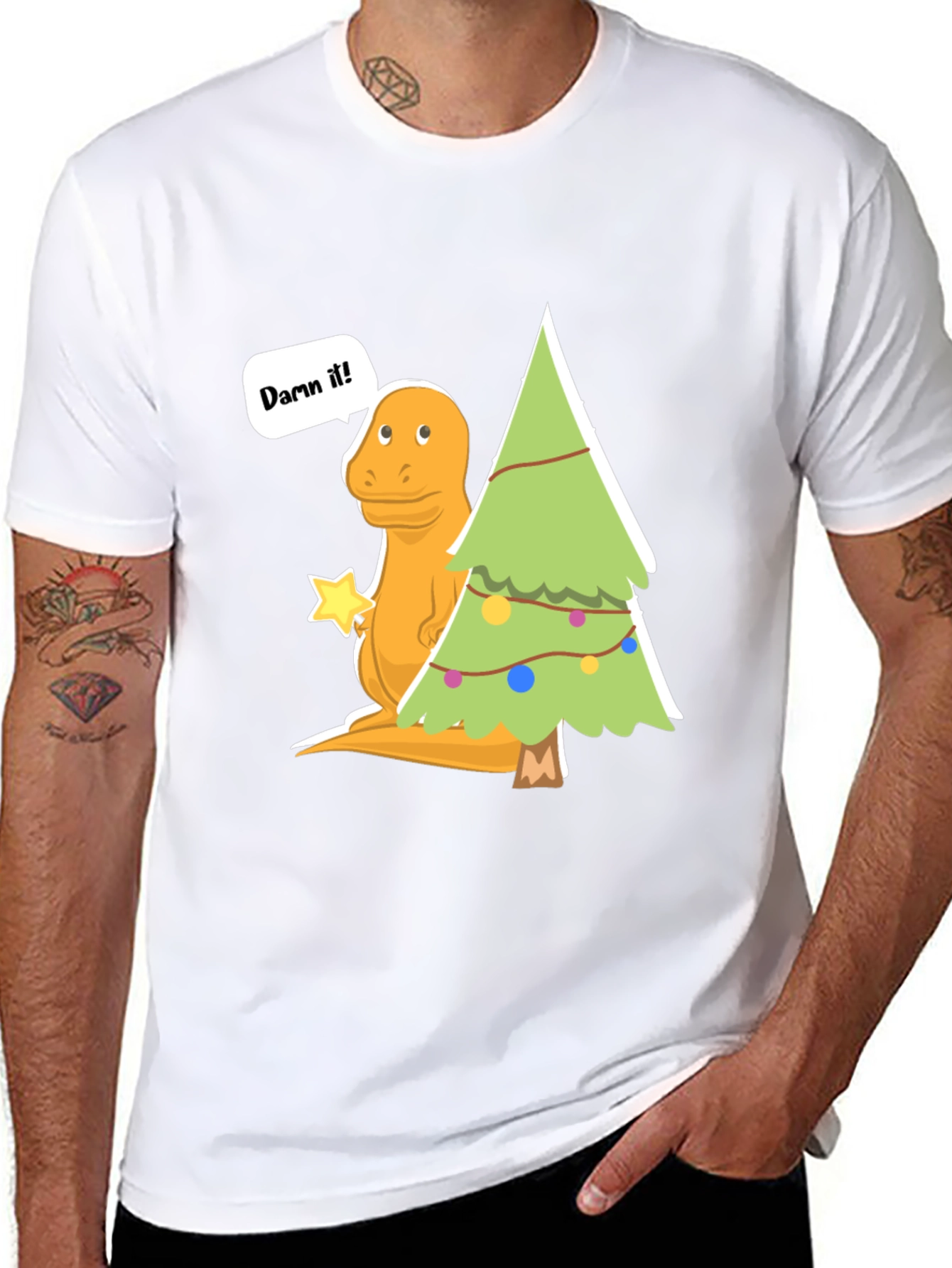 Dinosaur Christmas T-Shirt - Damn It! Funny Holiday Tee