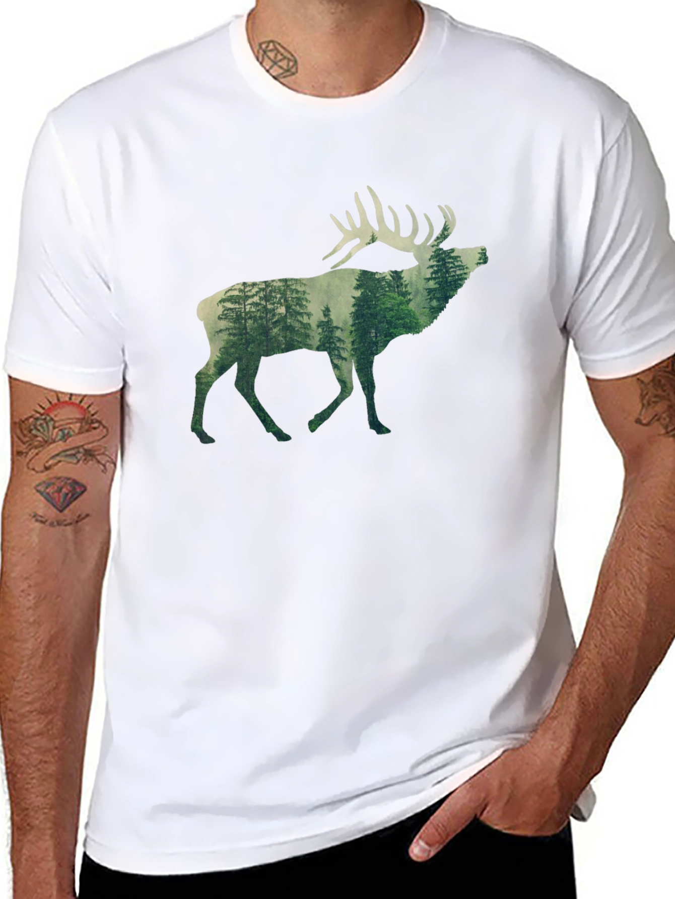 Nature Deer Graphic Tee - Black