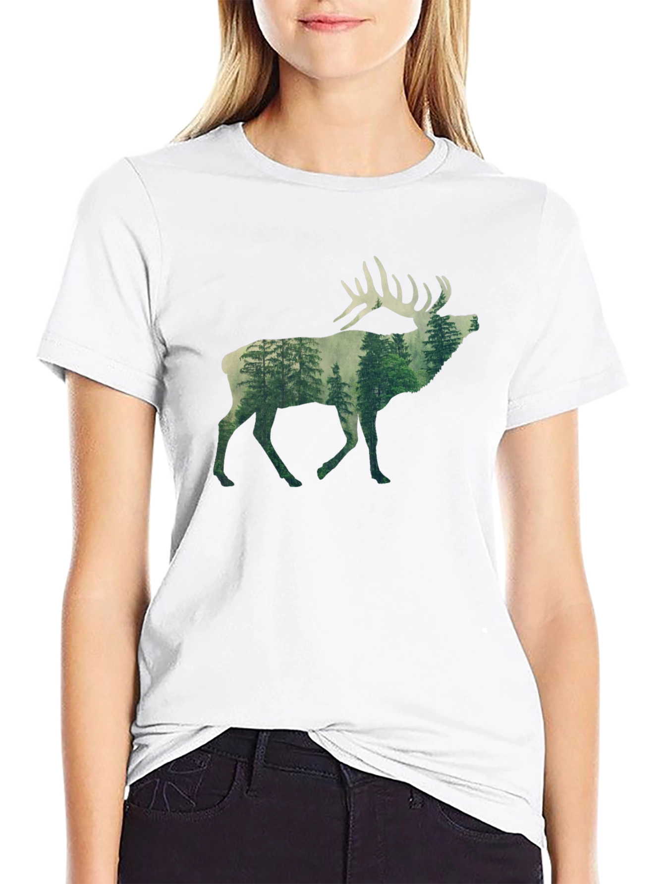 Nature Deer Graphic Tee - Black