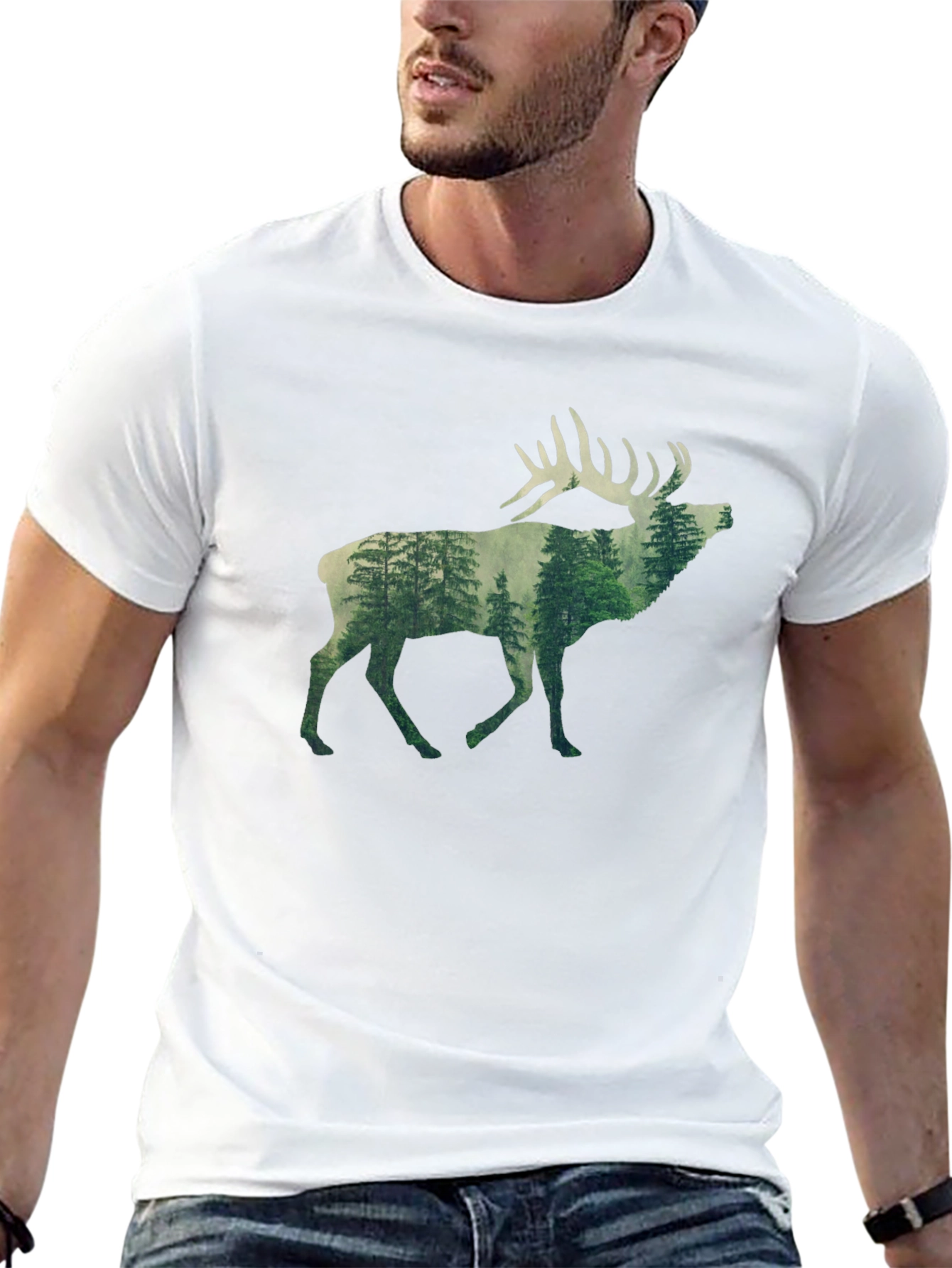 Nature Deer Graphic Tee - Black