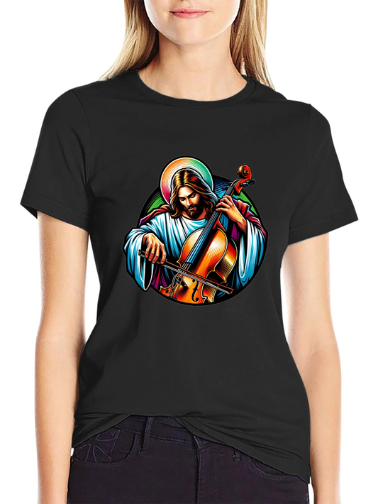 Jesus Playing Cello Black T-Shirt