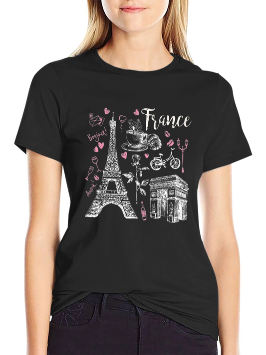 France Landmarks Graphic Tee - Black