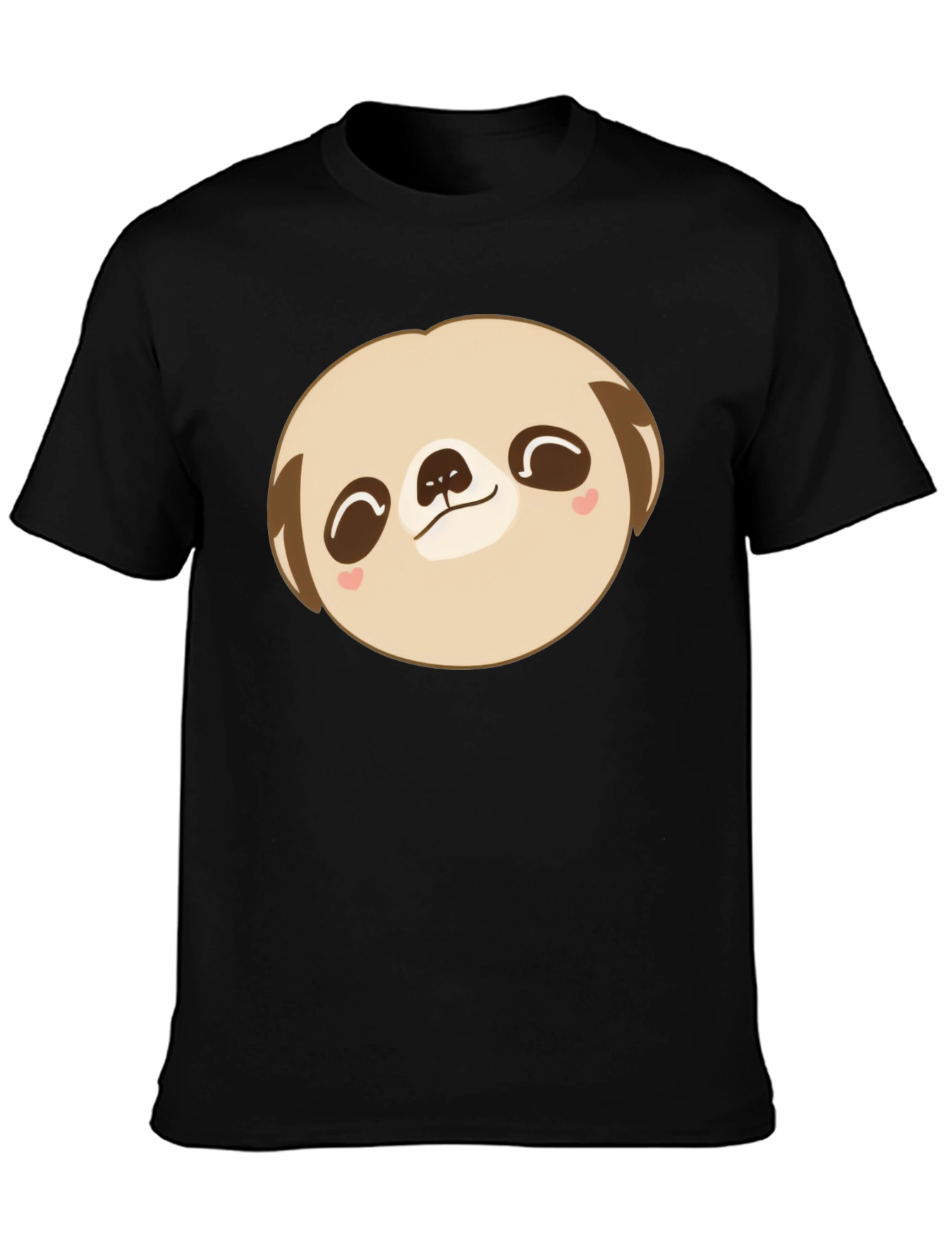 Cute Sloth Face Graphic Black T-Shirt