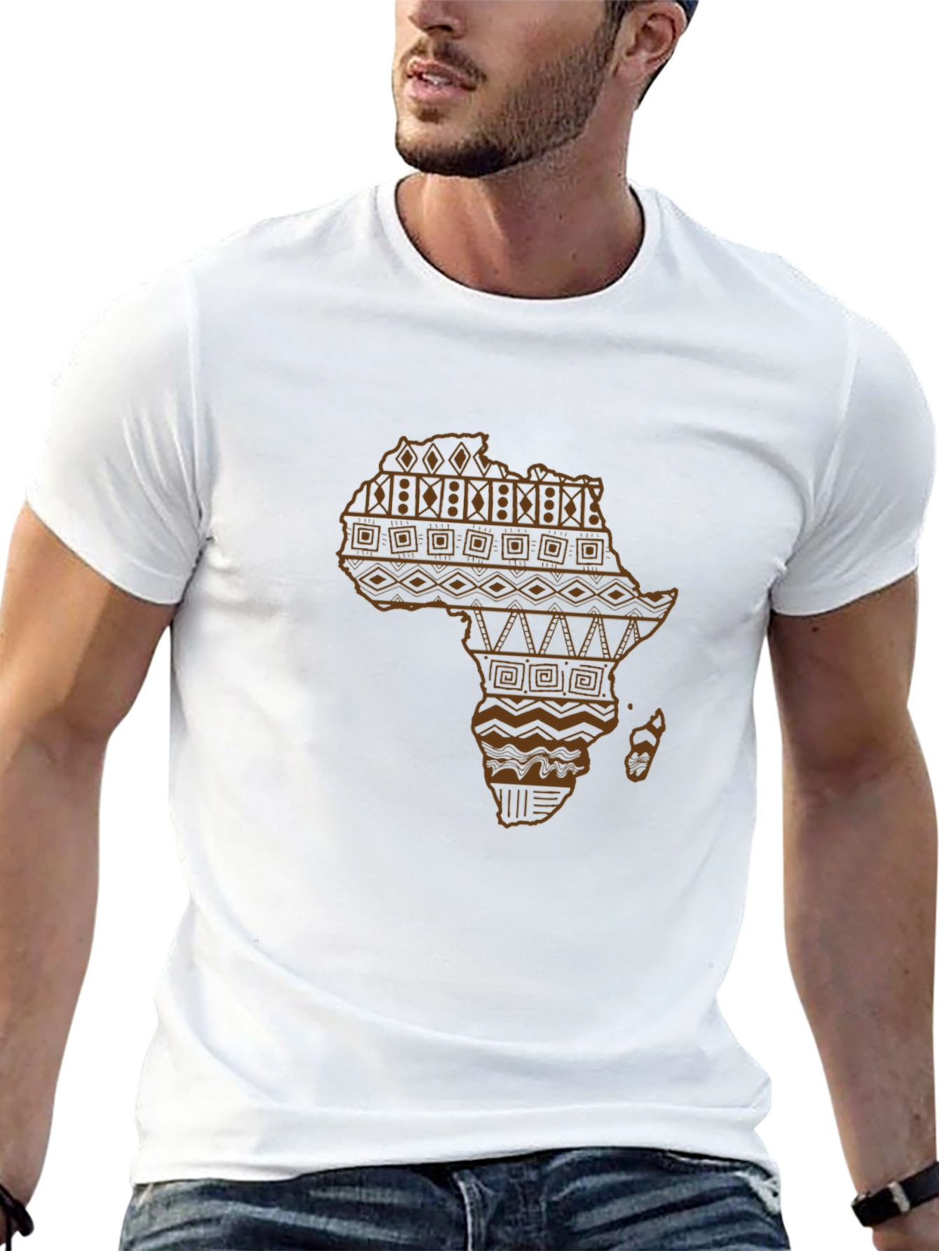 African Continent Patterned Black T-Shirt