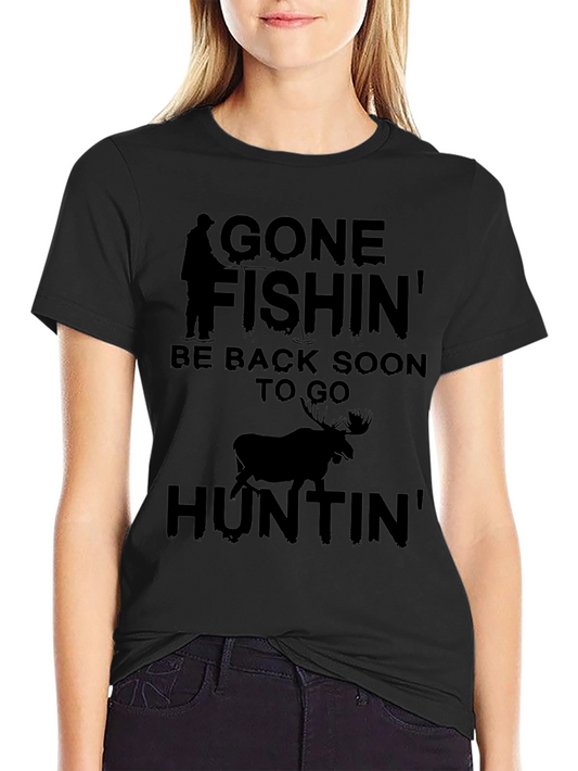Gone Fishin Huntin Graphic Tee - Black