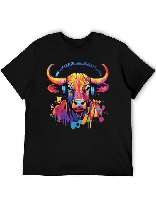 Cool Bull with Headphones Graphic Tee