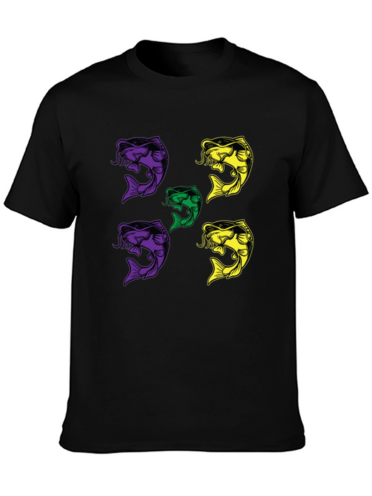 Colorful Fish Graphic Print Black T-Shirt