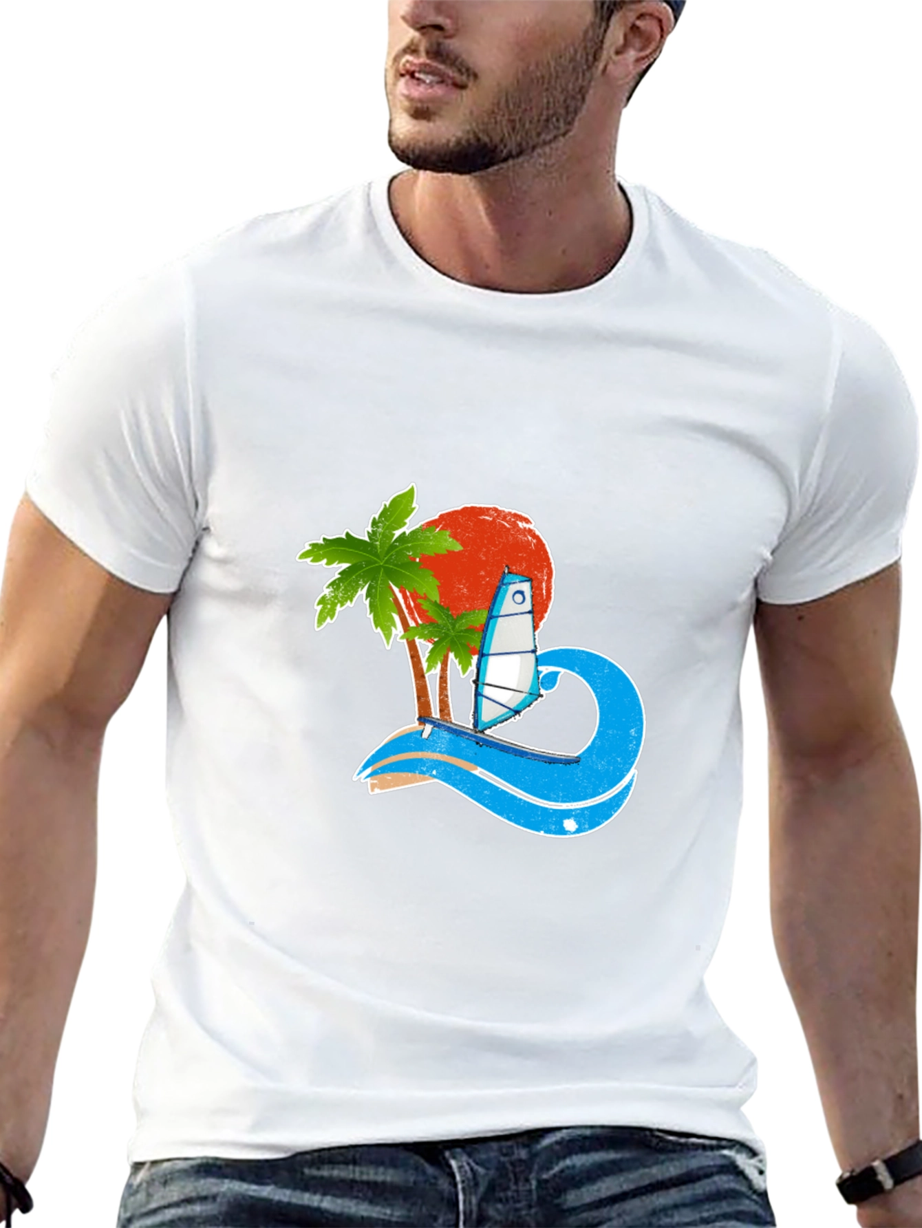 Tropical Surf Design Black T-Shirt
