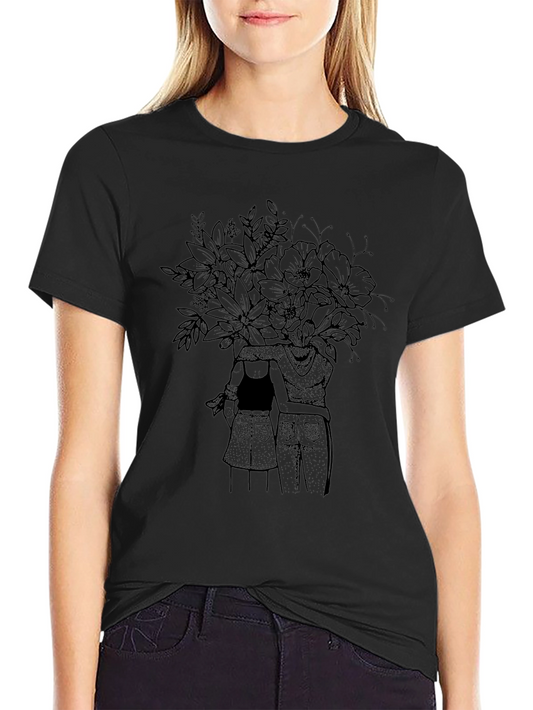 Floral Couple Graphic Tee - Unisex Black T-Shirt