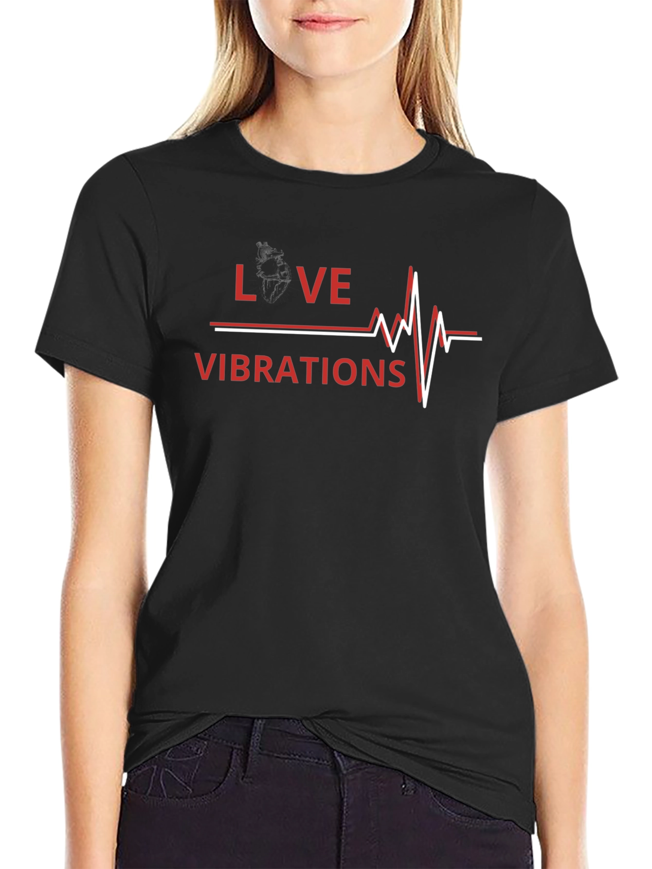 Love Vibrations Graphic Tee - Trendy Heartbeat Design