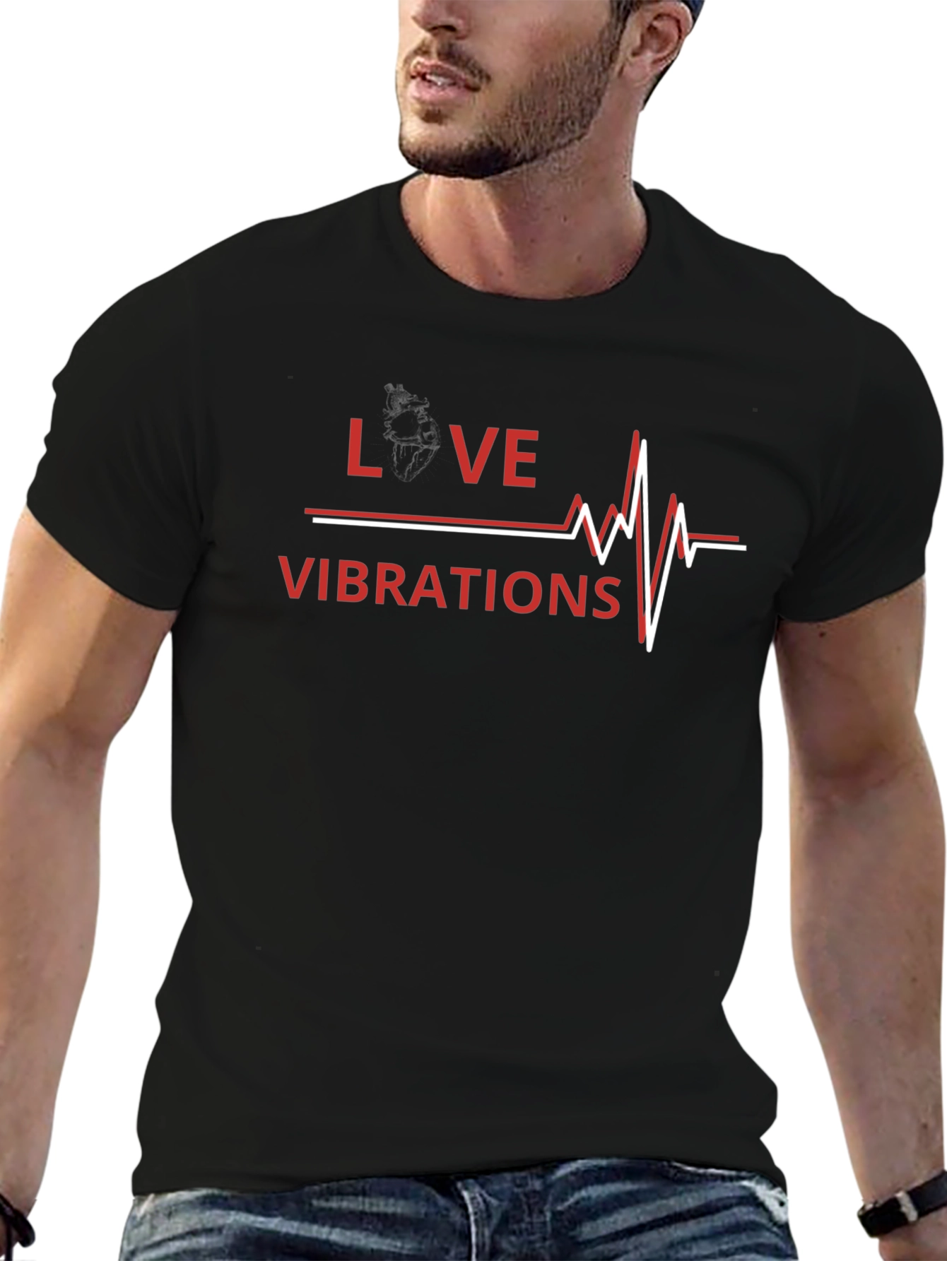Love Vibrations Graphic Tee - Trendy Heartbeat Design