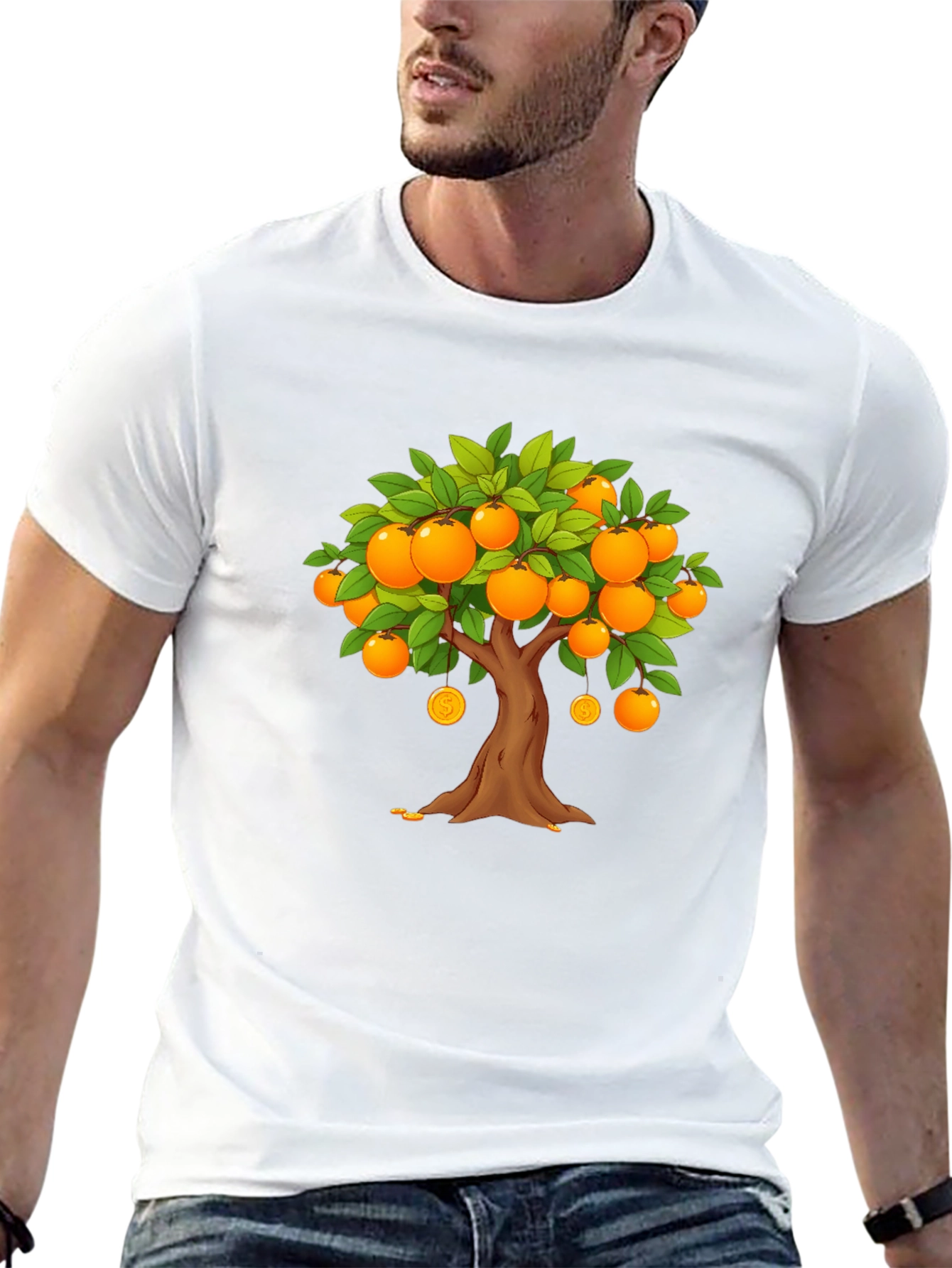 Orange Tree Graphic Print Black T-Shirt