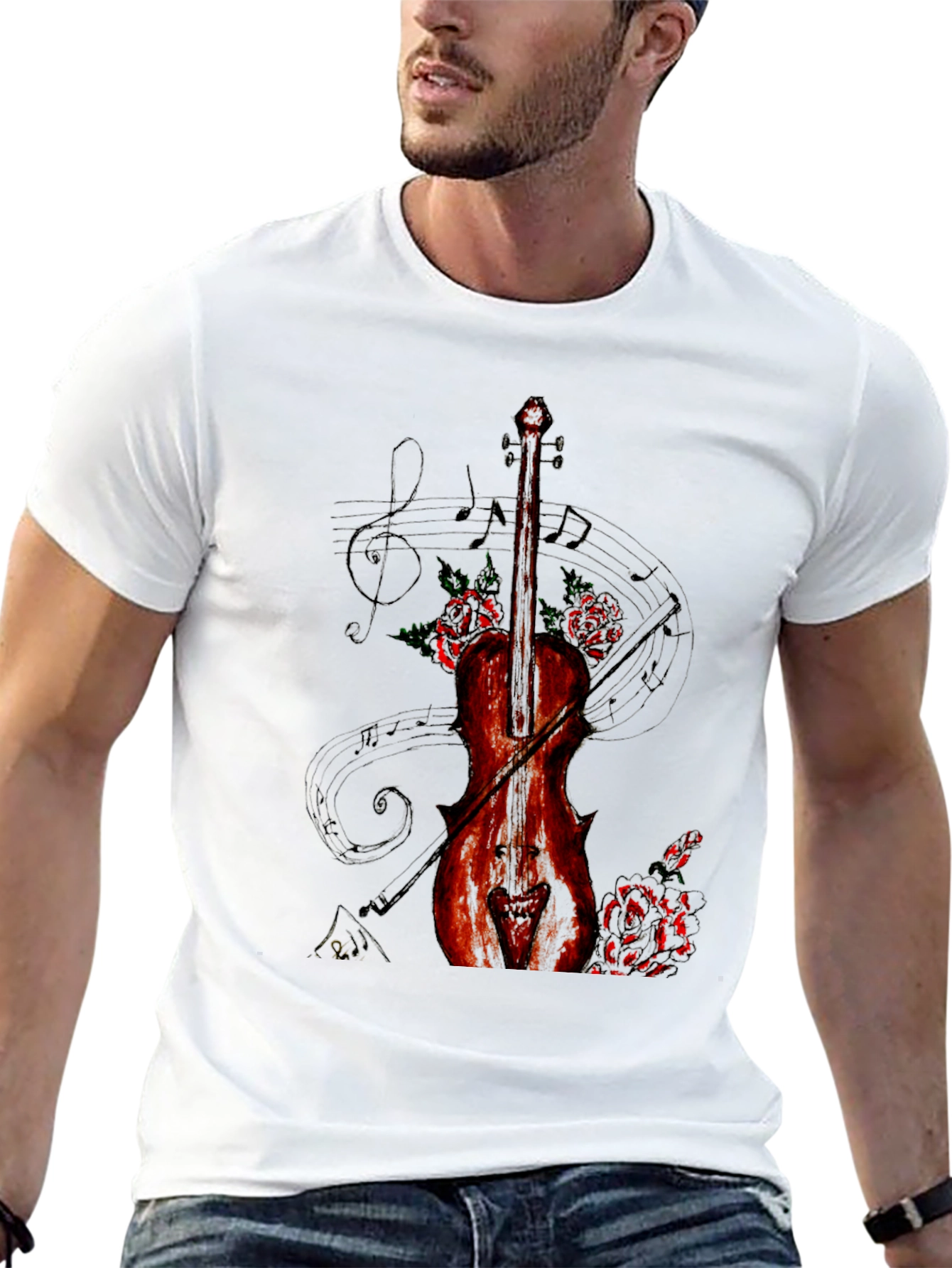 Musical Violin & Roses Graphic T-Shirt