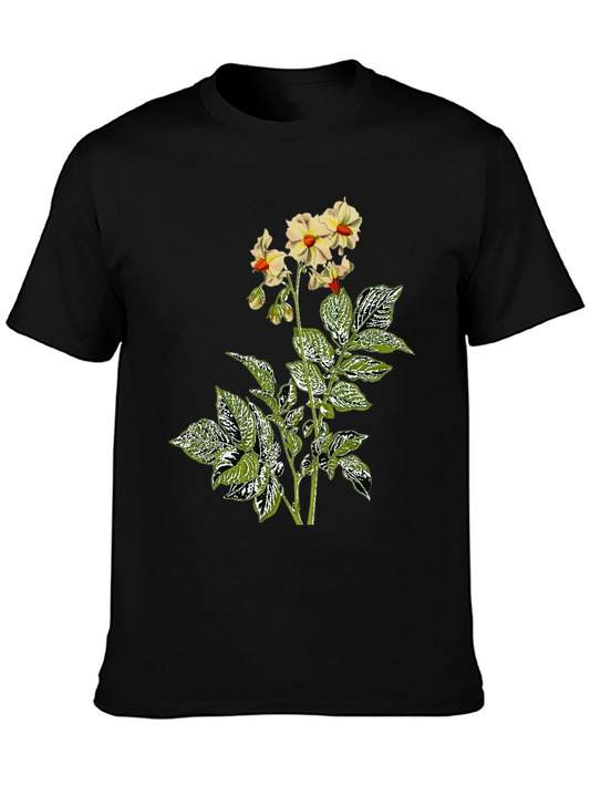 Floral Potato Plant Graphic Tee - Black