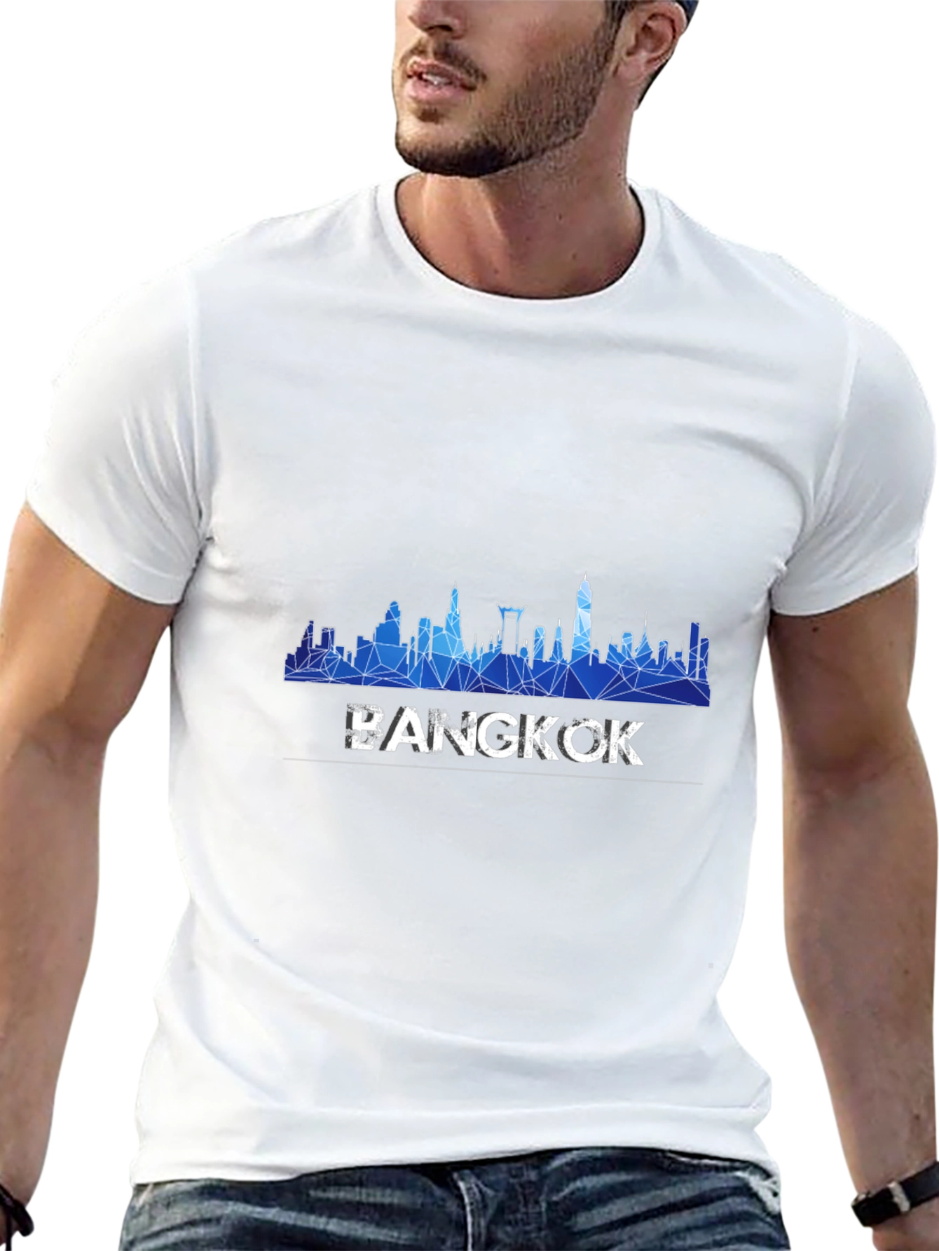 Bangkok Skyline Mens Black Graphic T-Shirt