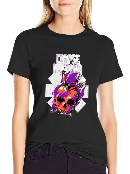 Corpse Husband Skull Graphic Black T-Shirt