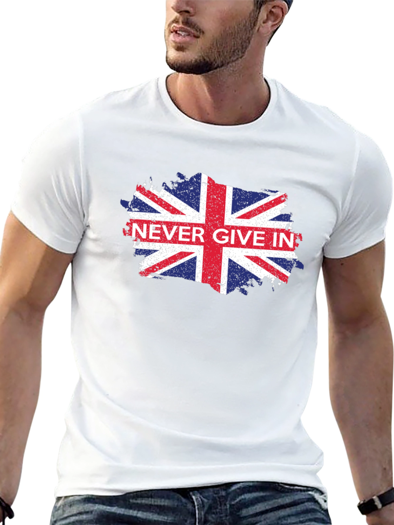 Never Give In UK Flag Graphic Black T-Shirt