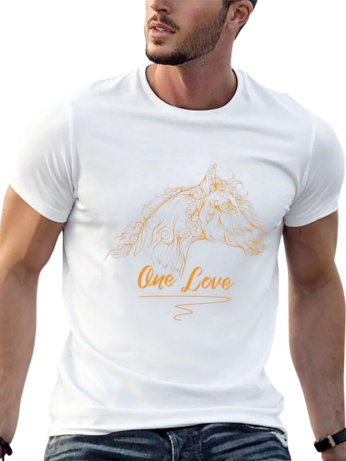 Mens Black T-Shirt with One Love Horse Design