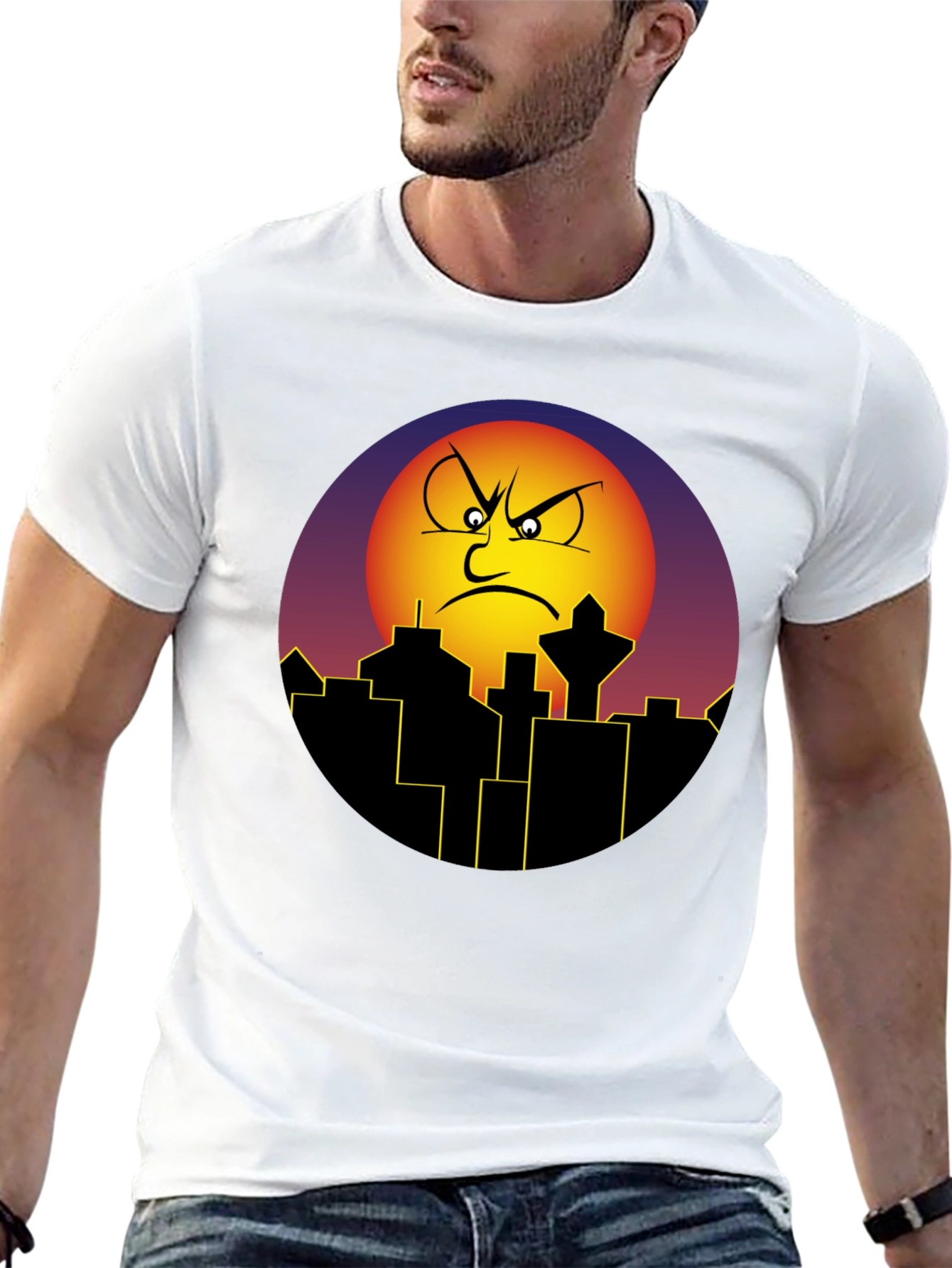 Angry Sun Cityscape Graphic Tee - Black