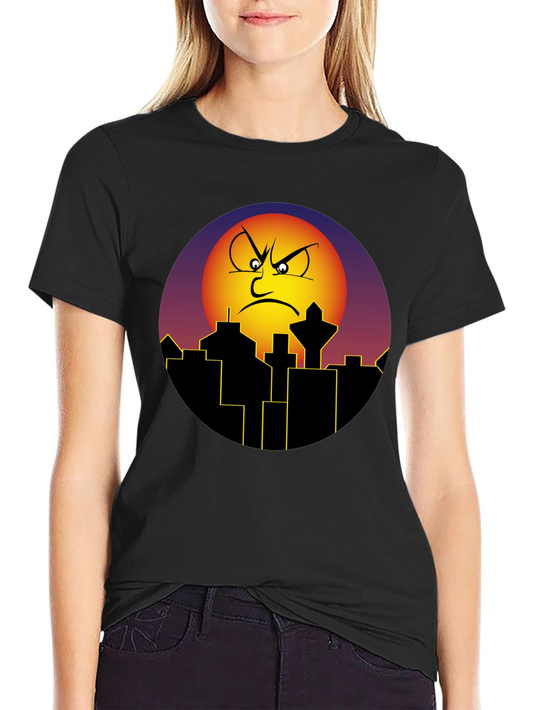 Angry Sun Cityscape Graphic Tee - Black