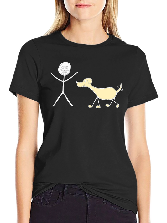 Funny Stick Figure Dog Walker T-Shirt