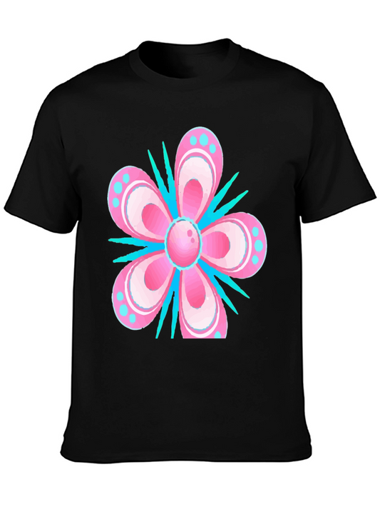 Floral T-Shirt - Pink & Blue Graphic Print