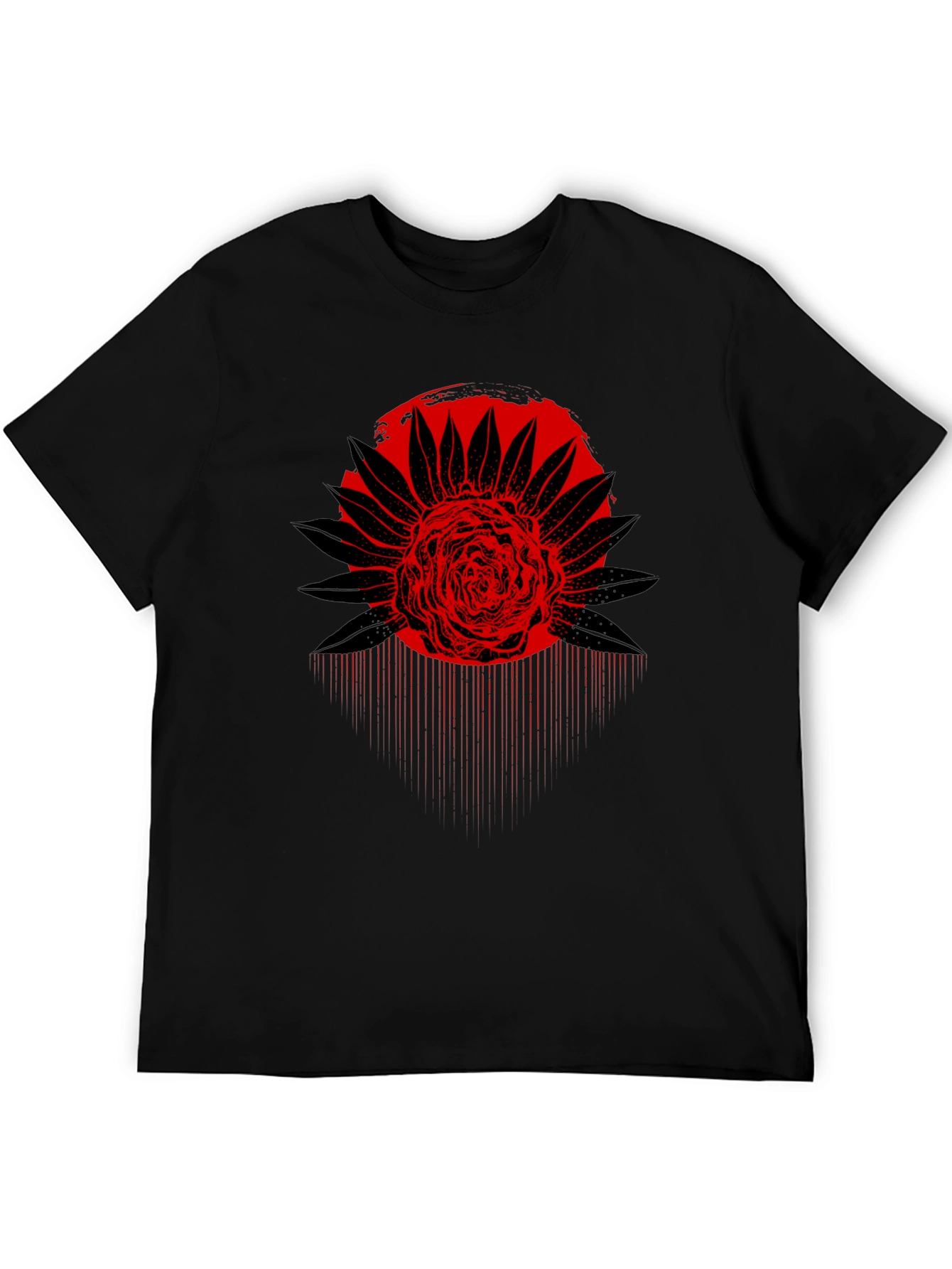 Red Floral Graphic Black T-Shirt