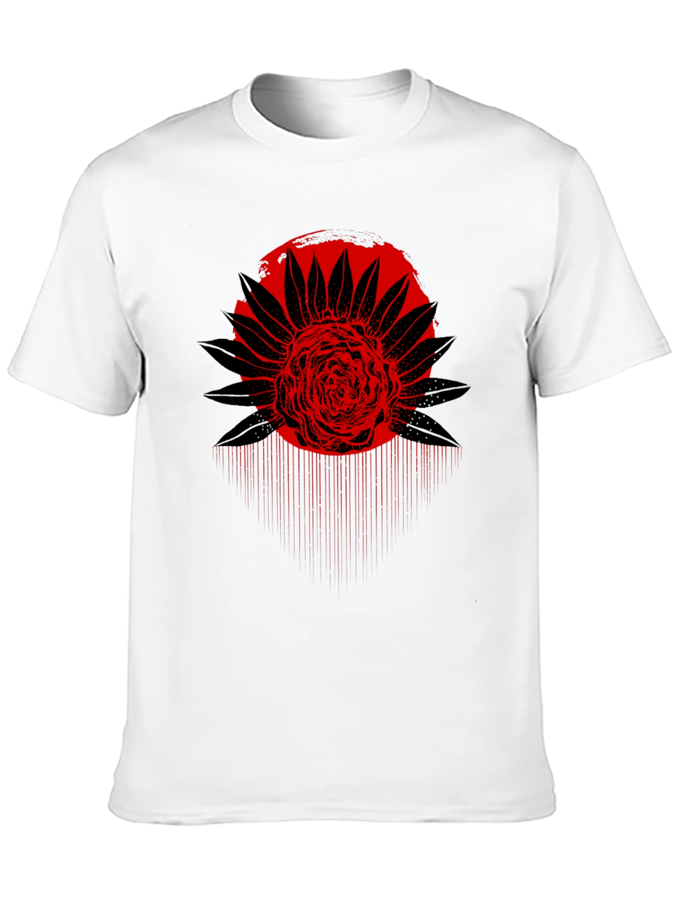 Red Floral Graphic Black T-Shirt