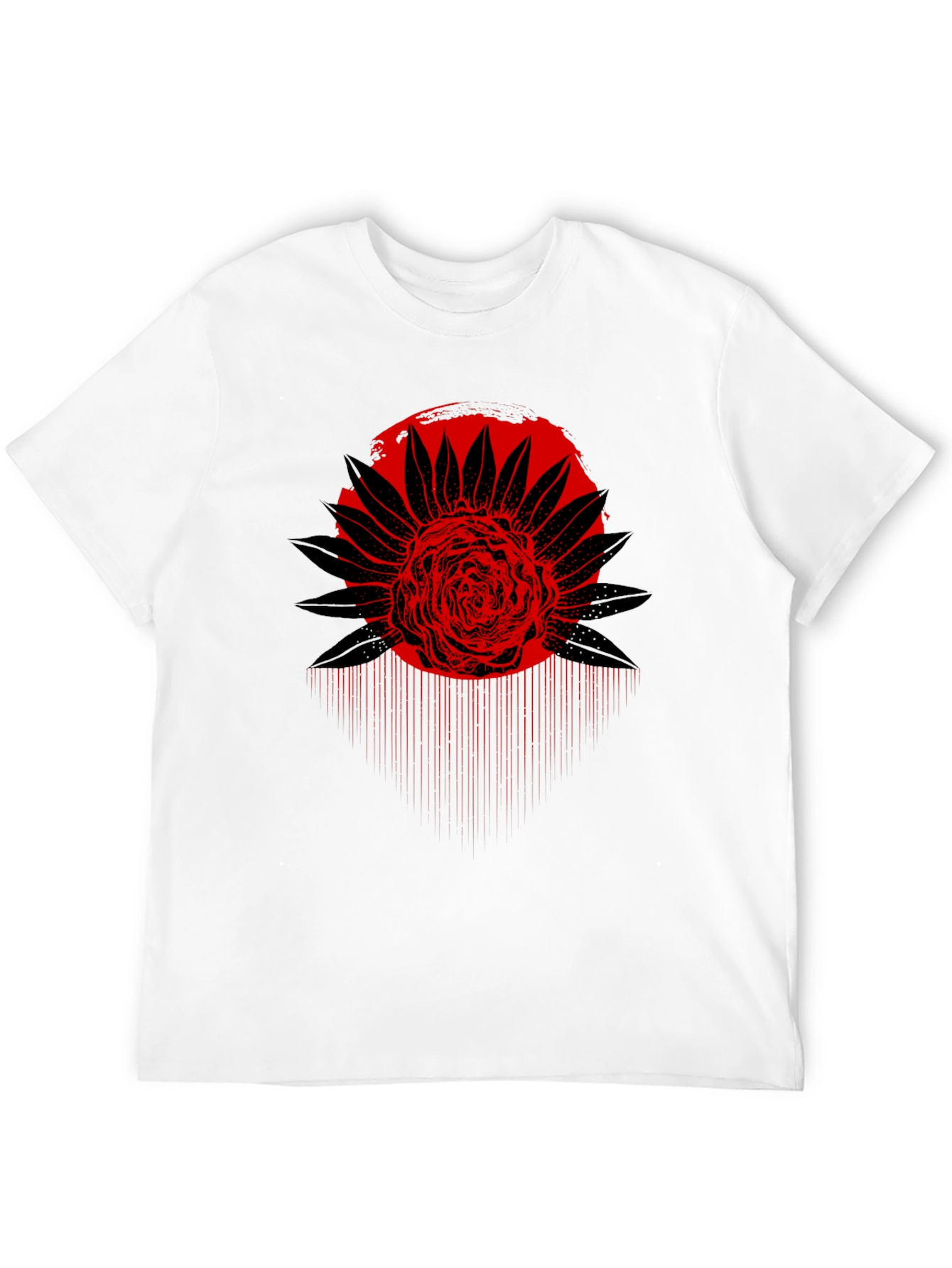 Red Floral Graphic Black T-Shirt