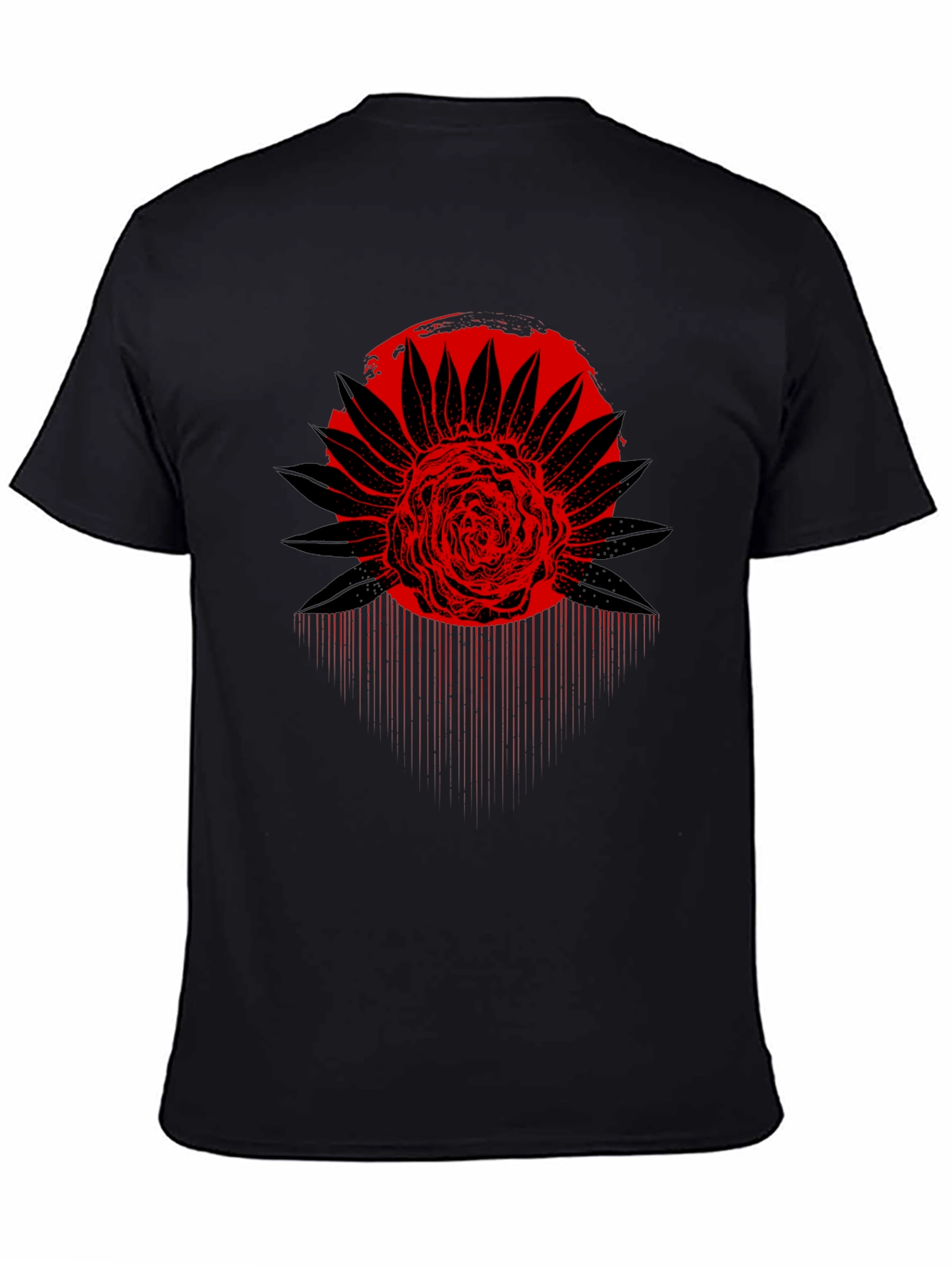 Red Floral Graphic Black T-Shirt