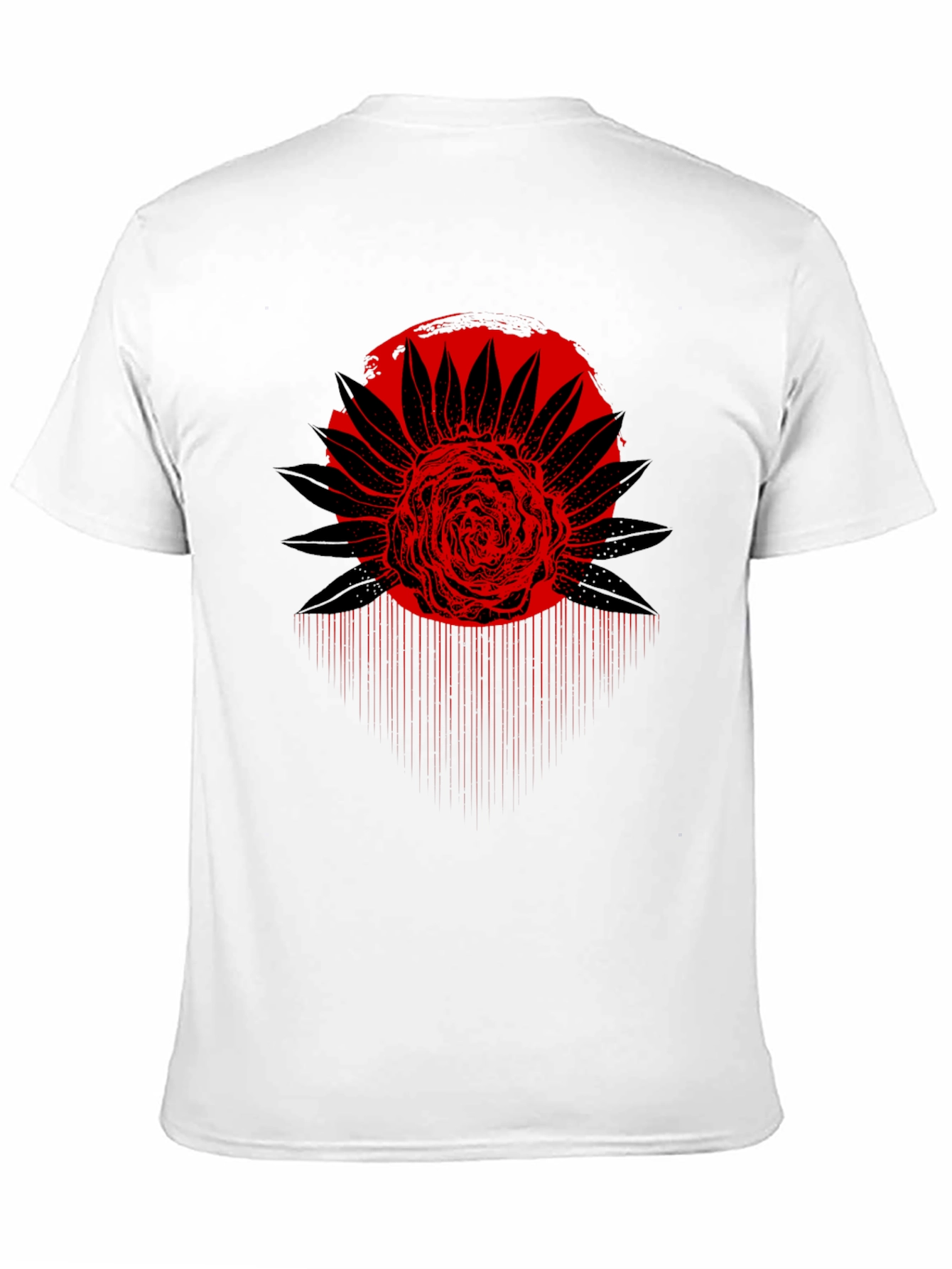 Red Floral Graphic Black T-Shirt