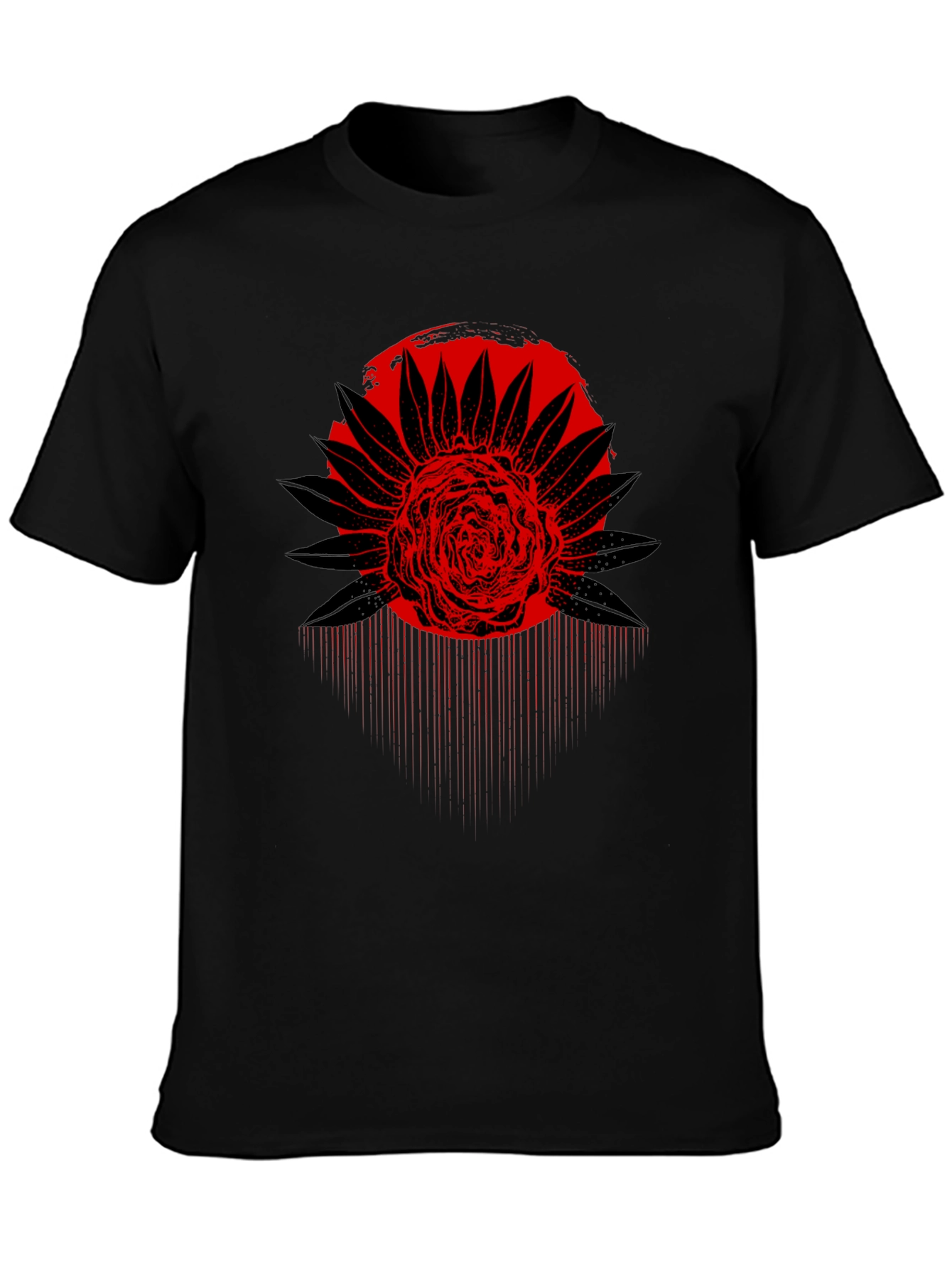 Red Floral Graphic Black T-Shirt