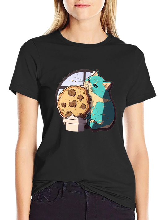 Cute Cat & Cookie T-Shirt - Graphic Tee