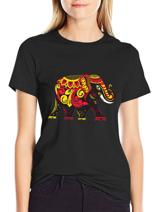 Black T-Shirt with Ornate Elephant Graphic