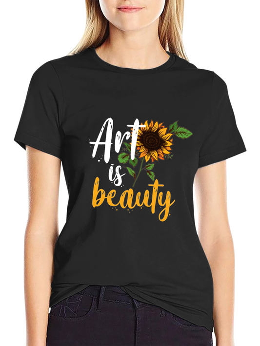 Art Is Beauty Sunflower Graphic Black T-Shirt