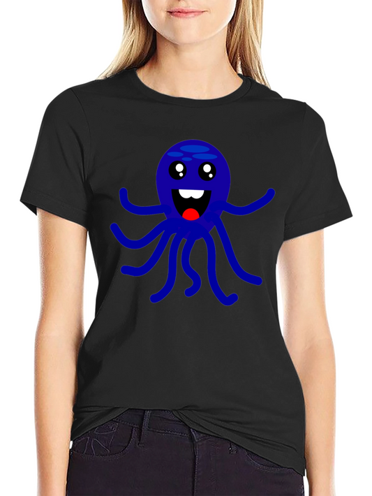 Cute Octopus Graphic Print Black T-Shirt