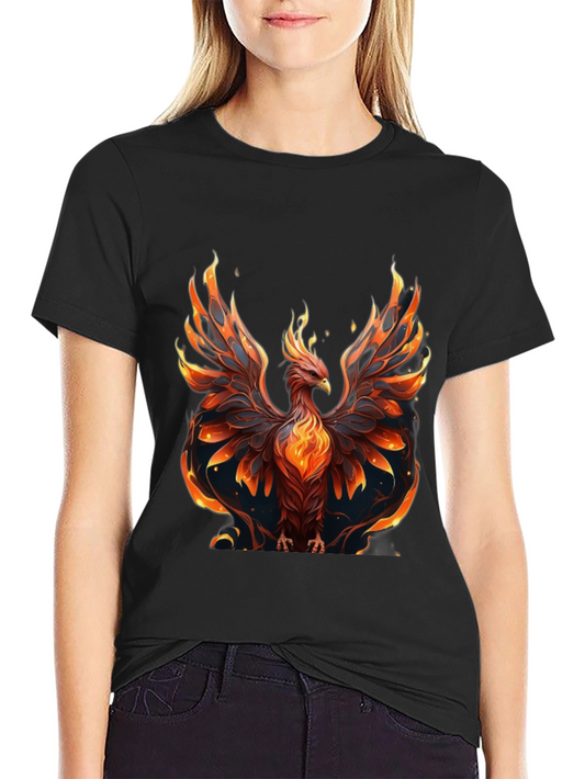 Fiery Phoenix Graphic Tee - Black Cotton Comfort